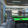Spacious Modern Billiard Hall With Green Felt Tables And Hanging Lights