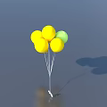 Bunch Of Yellow And Green Balloons With Shadows On Reflective Gray Background