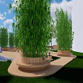 Outdoor Children's Playground With Slide Swing Trees Green Grass And Pathways