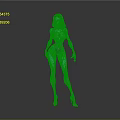 3D Female Character In Blue Bodysuit With Mechanical Lines Standing Pose And Long Hair