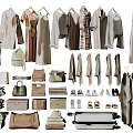 Stylish Neutral Tones Clothes Hanging With Matching Bags Shoes Scarves And Luggage