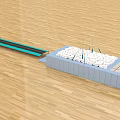 Wooden Floor With Blue Rectangular Structure And White Granular Objects Plus Black Teal Strip 3d model