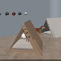 Triangular Pet Beds With Wooden And White Design And Colorful Balls For Pets