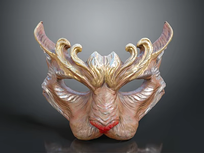 Ornate Decorative Mask With Golden Horns And Intricate Red Accent Design 3d model