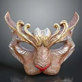Ornate Decorative Mask With Golden Horns And Intricate Red Accent Design