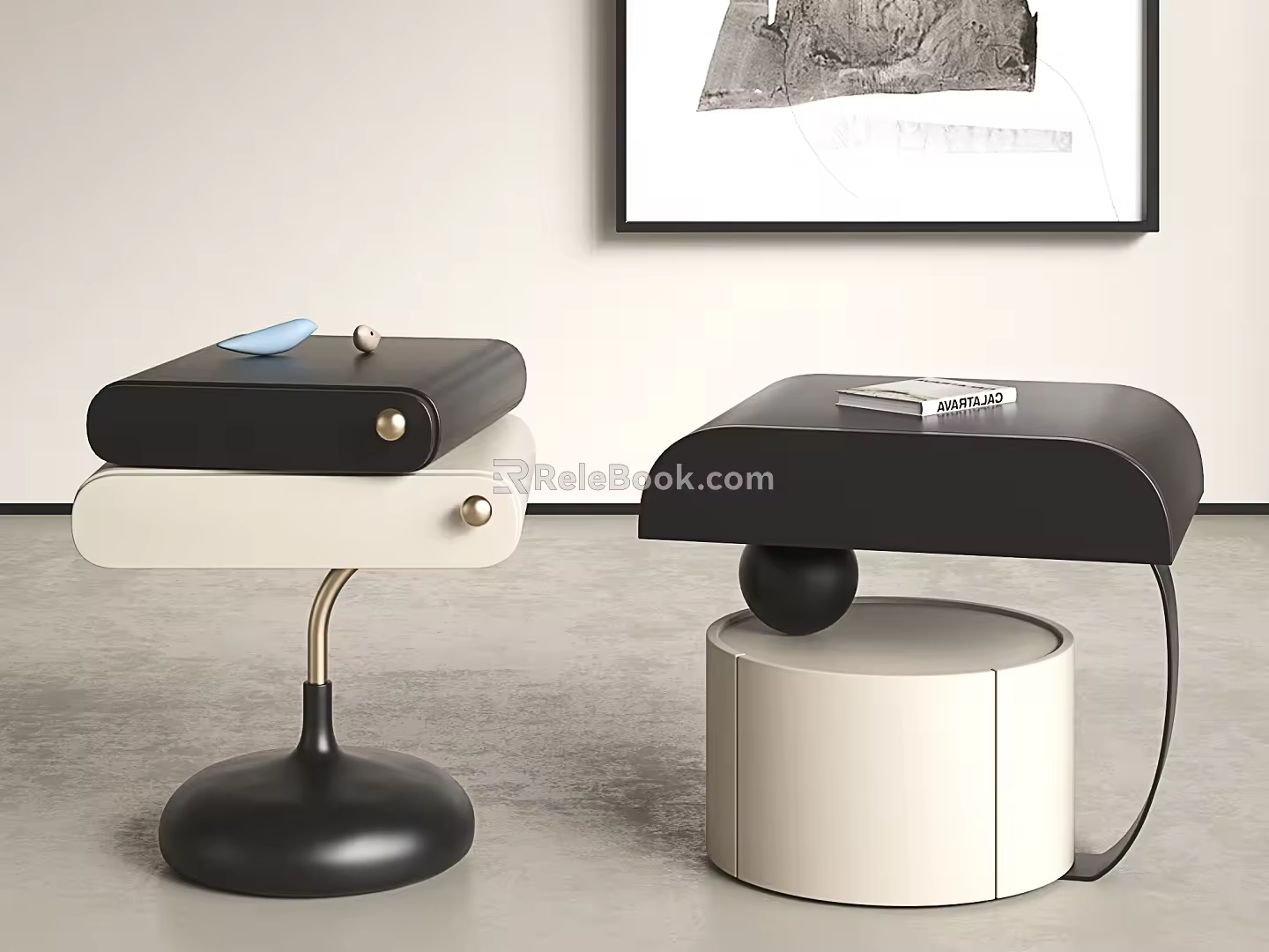Italian Style Bedside Table Cream Style Sofa Side Table Modern Small Storage Cabinet Simple Side Cabinet 3d model