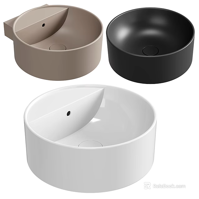 Elegant Round Ceramic Washbasins in Beige Black and White Modern Design 3d model 