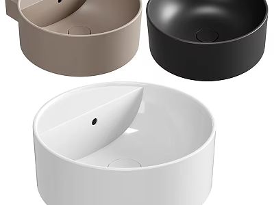 Elegant Round Ceramic Washbasins in Beige Black and White Modern Design 3d model