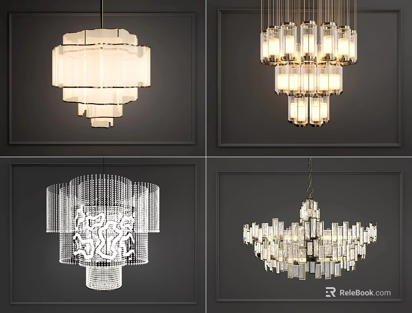 Various Unique Chandelier Designs With Modern Shapes And Crystal Details For Interior Lighting 3d model 