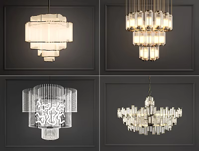 Various Unique Chandelier Designs With Modern Shapes And Crystal Details For Interior Lighting 3d model