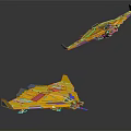 Two Yellow Cosmic Spacecraft Flying In Aerospace With Modern Sleek Design