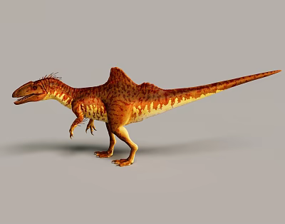 Orange Yellow Spotted Reptile Spinosaurus With Sail Like Back And Standing Posture 3D Rendered 3d model