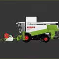 Green And White Claas Combine Harvester With Agricultural Attachments And Red Cutting Parts