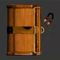 Open Wooden Chest Filled with Gold Coins and Metal Clasps