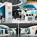 Modern Exhibition Booth Design With iyou Display Curved Structure Digital Screens And Staff