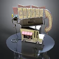 Coffee Cart Display Scene With Large Coffee Sign Pink Awning And Round Platform