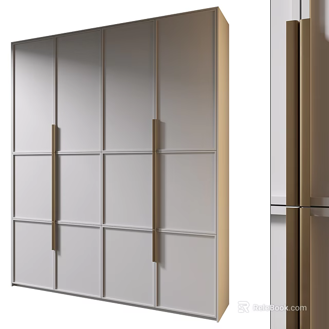 Modern Wardrobe Design With Sliding Doors Metal Handles And Light Colored Panels 3d model 
