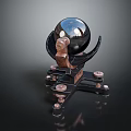 Mechanical Device With Silver Sphere On Black And Copper Metal Stand 3d model