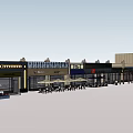Modern Commercial Street Featuring Glass Facade Outdoor Seating And Shop Signs