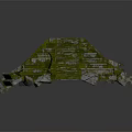 Cartoon Style Ancient Pyramid Scene with Green Moss Covered Steps and Scattered Stones