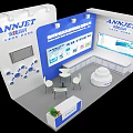 ANNJET Exhibition Booth With Modern Design Display Screens Product Showcases And Blue White Color Scheme