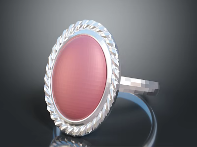Silver Ring With Pink Oval Gemstone And Decorative Shiny Edge For Daily Use 3d model