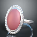 Silver Ring With Pink Oval Gemstone And Decorative Shiny Edge For Daily Use