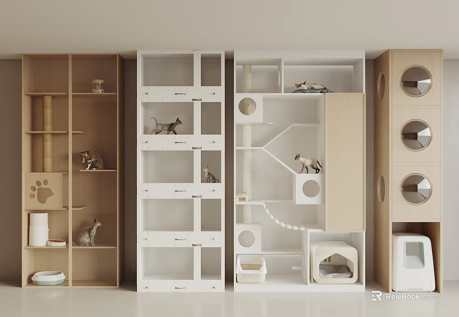 Multi Level Pet Furniture Designs With Cat Shelves Condo Litter Box And Scratching Areas 3d model 