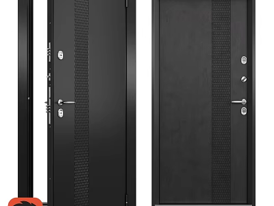 Black Modern Swing Door With Lock Handle And Vertical Stripes Design 3d model