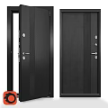 Black Modern Swing Door With Lock Handle And Vertical Stripes Design