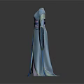 Traditional Chinese Hanfu Blue Robe With Elegant Sleeves And Purple Sash