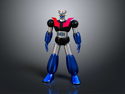 Mech Robot Character With Blue Black Red Silver Mechanical Body And Armored Limbs 3d model
