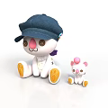 Cute Plush Toys With Blue Hat Pink Nose Yellow Paws And Small White Kitten