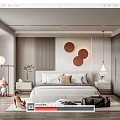 Modern Bedroom Interior Design With Comfortable Bed Circular Wall Decor And Soft Lighting 3d model