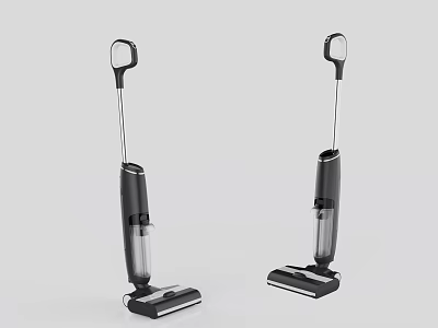 Two Black Vacuum Cleaners With Long Handle And Cleaning Head On Light Background Design 3d model