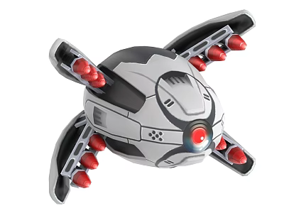 Futuristic Mechanical Sphere Featuring Robotic Arms Red Components And Central Dome 3d model