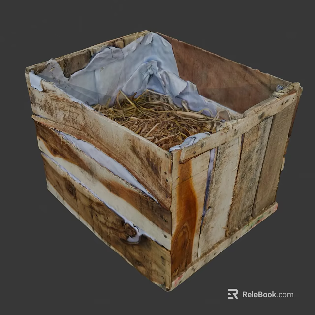 Wooden Crate For Agricultural Equipment Storage Filled With Straw 3d model 