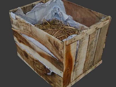 Wooden Crate For Agricultural Equipment Storage Filled With Straw 3d model