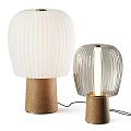 Stylish Modern Table Lamps Featuring Striped White Transparent Shades And Brown Bases