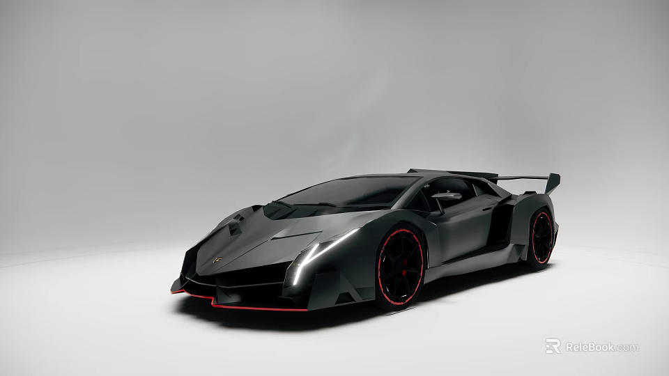 Black Super Sports Car With Sleek Body Red Rims And Rear Spoiler Design 3d model 