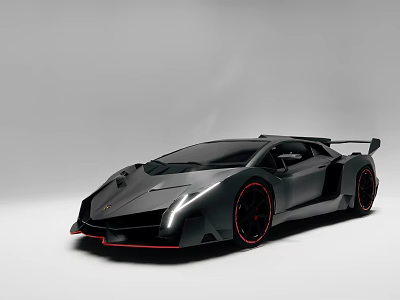 Black Super Sports Car With Sleek Body Red Rims And Rear Spoiler Design 3d model