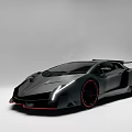 Black Super Sports Car With Sleek Body Red Rims And Rear Spoiler Design