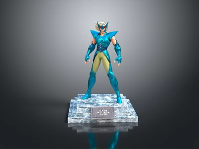 Blue Warrior Statue With Detailed Armor And JUNI Name Plate Base 3d model
