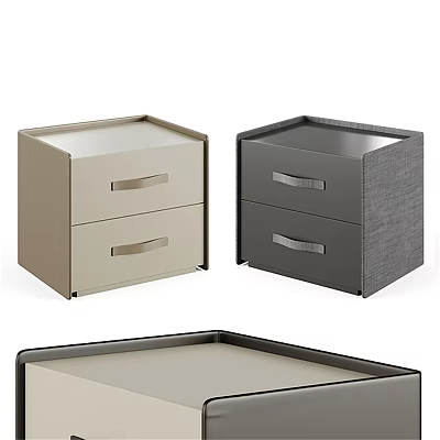 Modern Bedside Tables With Two Drawers In Beige And Dark Gray 3d model