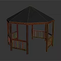 Outdoor Wooden Gazebo Architectural Structure With Octagonal Roof And Railings