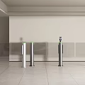 Public Facility Automatic Turnstiles With Silver Body And Green Indicator Lights In Indoor Hall