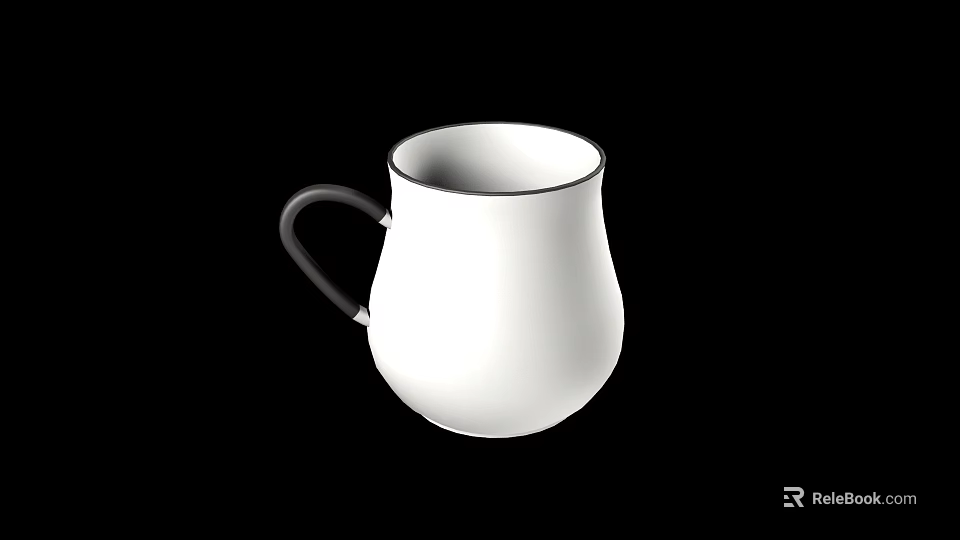 White Mug with Black Handle and Black Rim Minimalist Design on Black Background 3d model 