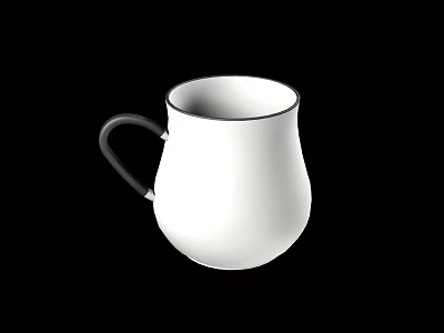 White Mug with Black Handle and Black Rim Minimalist Design on Black Background 3d model