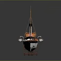 Vintage Ship Model Featuring Two Masts Black Chimney Orange Deck White Hull And Small Flag 3d model