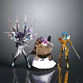 Warrior Action Figure Models Featuring Silver Gold Purple Blue Details Turtle Like Base And Weapons